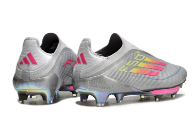 Adidas F50+ Lightstrike Elite Laceless FG Firm Ground Soccer Cleats - Grey/Pink/Yellow