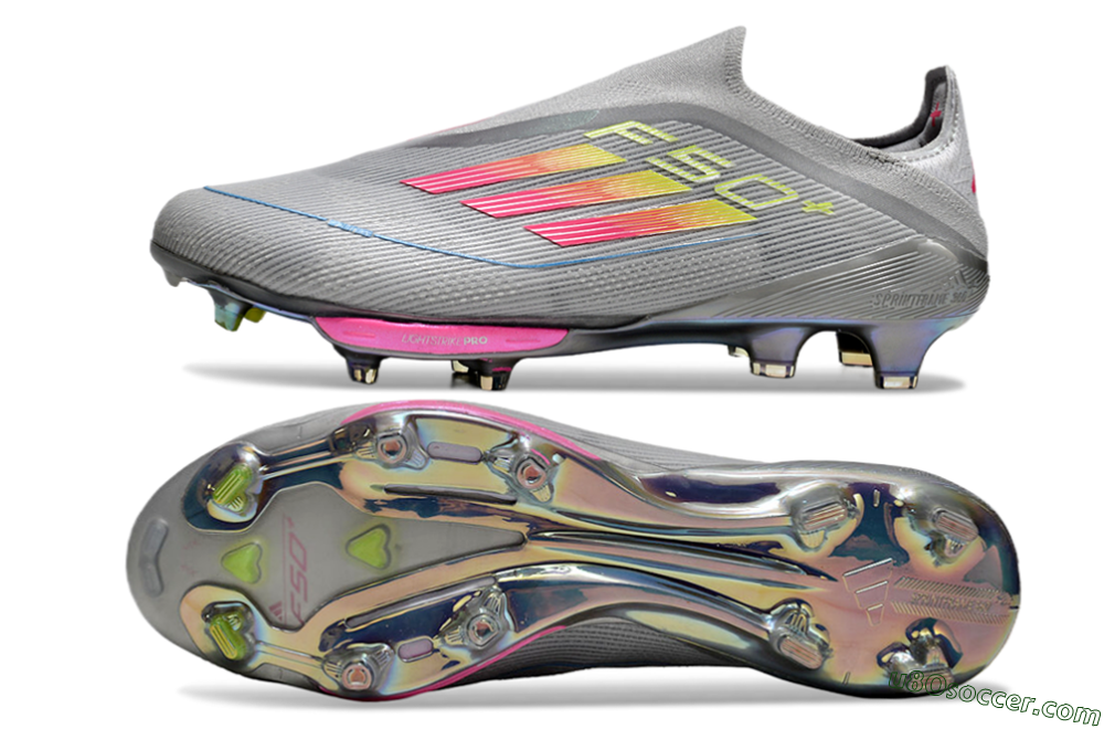 Adidas F50+ Lightstrike Elite Laceless FG Firm Ground Soccer Cleats - Grey/Pink/Yellow 0