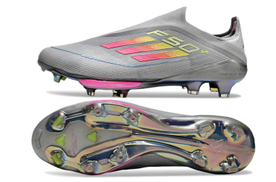 Adidas F50+ Lightstrike Elite Laceless FG Firm Ground Soccer Cleats - Grey/Pink/Yellow