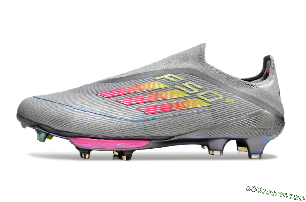 Adidas F50+ Lightstrike Elite Laceless FG Firm Ground Soccer Cleats - Grey/Pink/Yellow 2