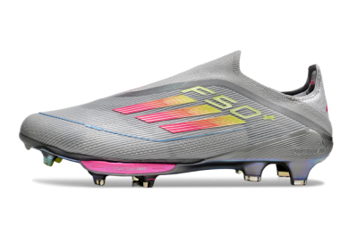 Adidas F50+ Lightstrike Elite Laceless FG Firm Ground Soccer Cleats - Grey/Pink/Yellow