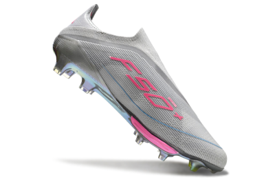 Adidas F50+ Lightstrike Elite Laceless FG Firm Ground Soccer Cleats - Grey/Pink/Yellow