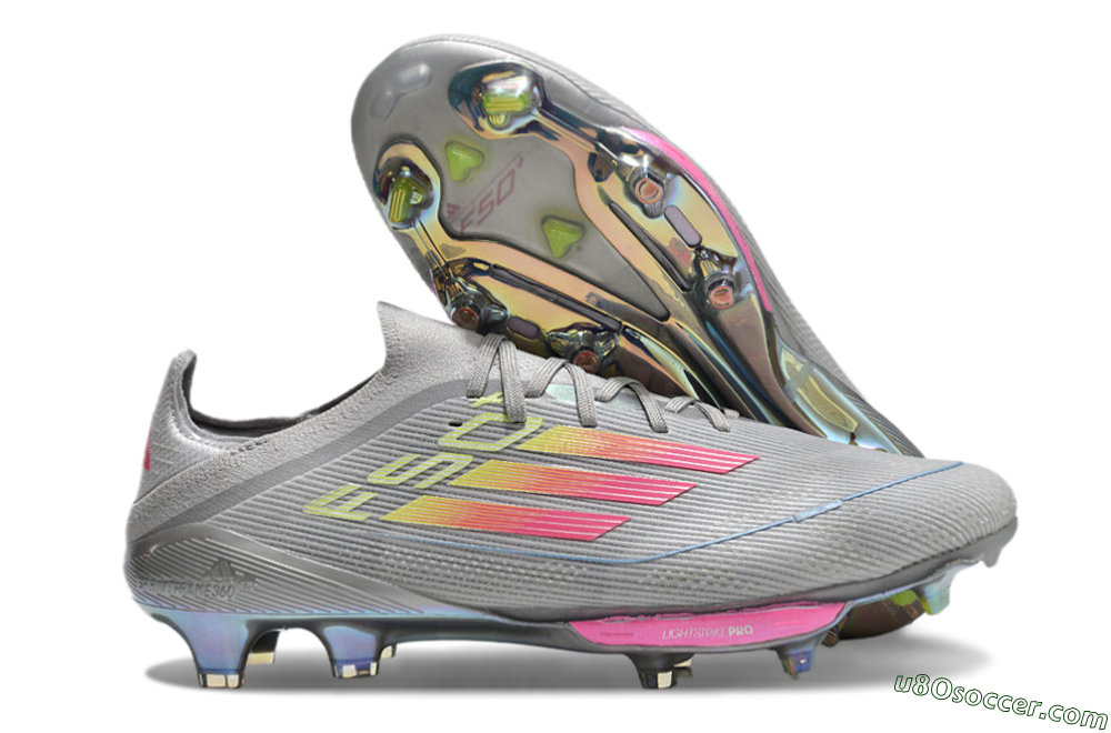 Adidas F50+ Lightstrike Elite FG Firm Ground Soccer Cleats - Grey/Pink/Yellow 1