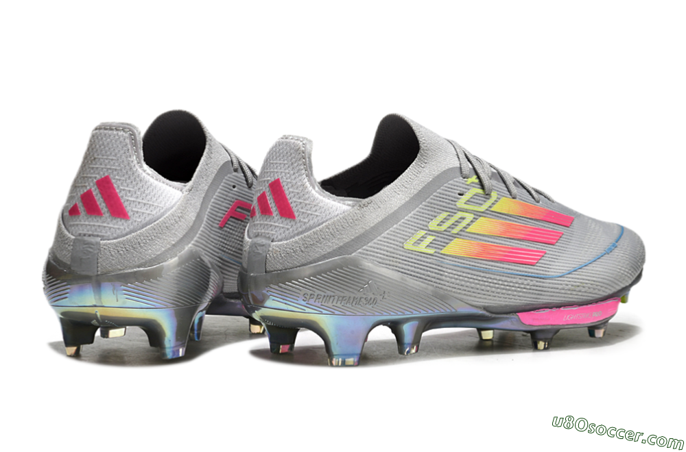Adidas F50+ Lightstrike Elite FG Firm Ground Soccer Cleats - Grey/Pink/Yellow 6