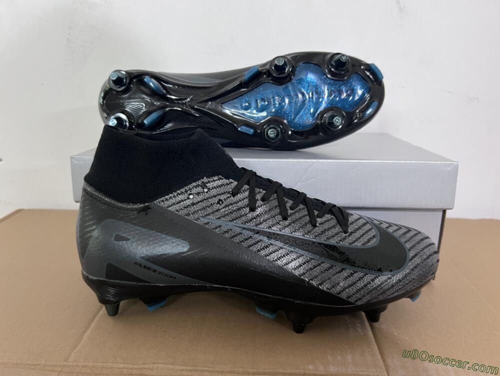Nike Air Zoom Mercurial Superfly 10 Elite SG Soft Ground Soccer Cleats - Black/Silver/Blue