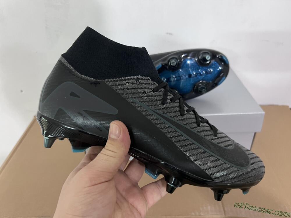 Nike Air Zoom Mercurial Superfly 10 Elite SG Soft Ground Soccer Cleats - Black/Silver/Blue