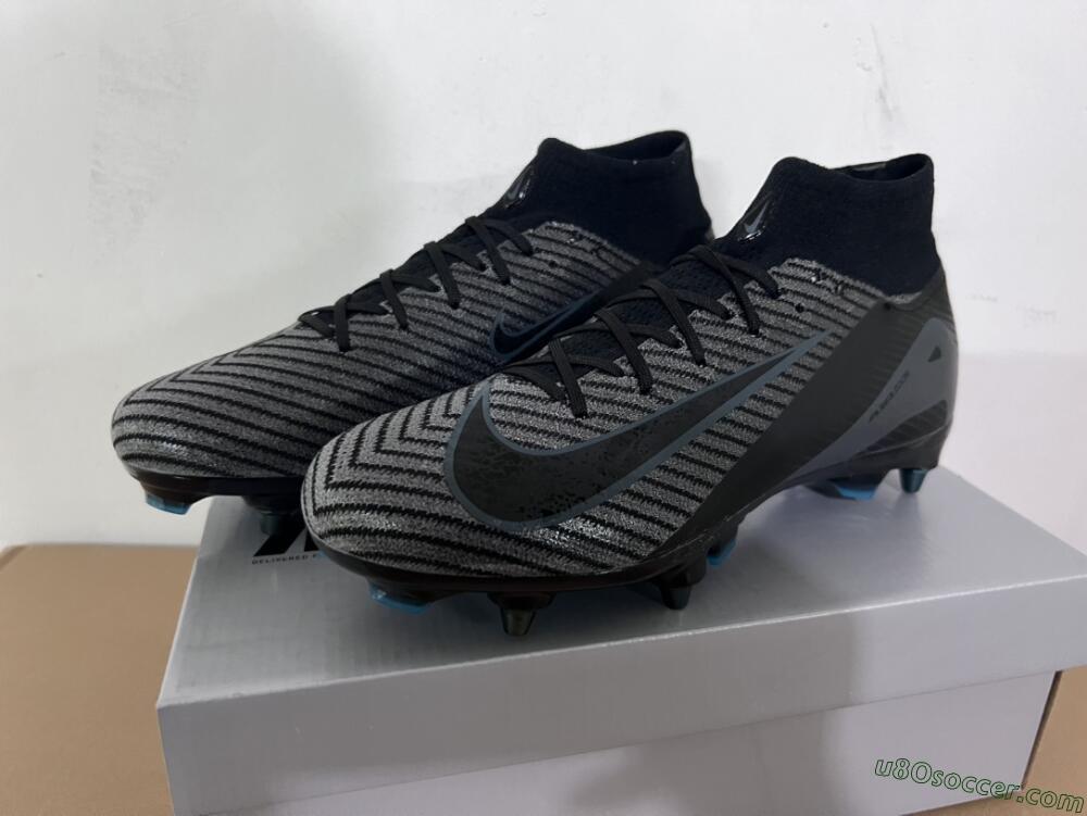 Nike Air Zoom Mercurial Superfly 10 Elite SG Soft Ground Soccer Cleats - Black/Silver/Blue