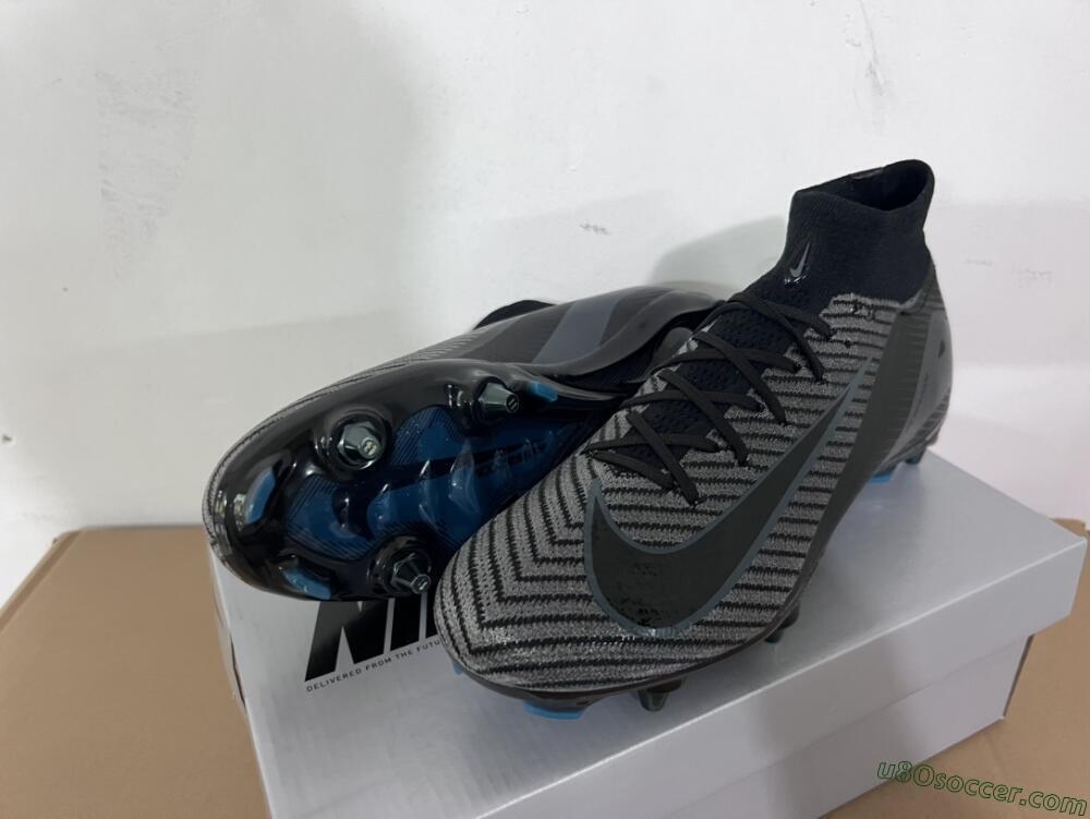 Nike Air Zoom Mercurial Superfly 10 Elite SG Soft Ground Soccer Cleats - Black/Silver/Blue