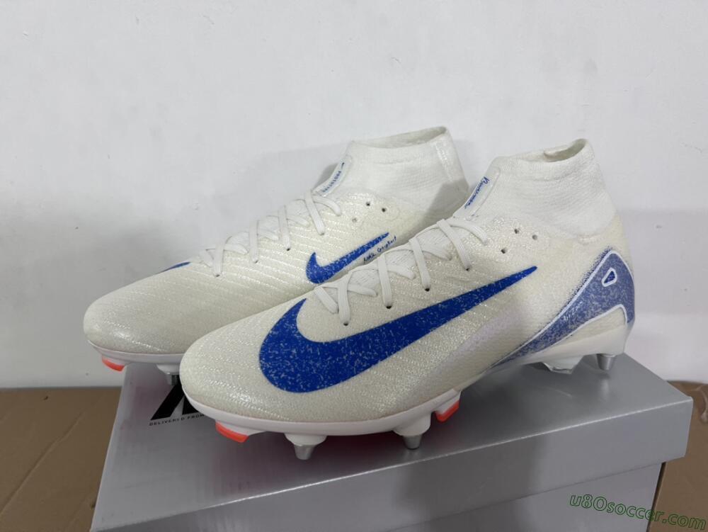 Nike Air Zoom Mercurial Superfly 10 Elite SG Soft Ground Soccer Cleats - Beige/White/Blue