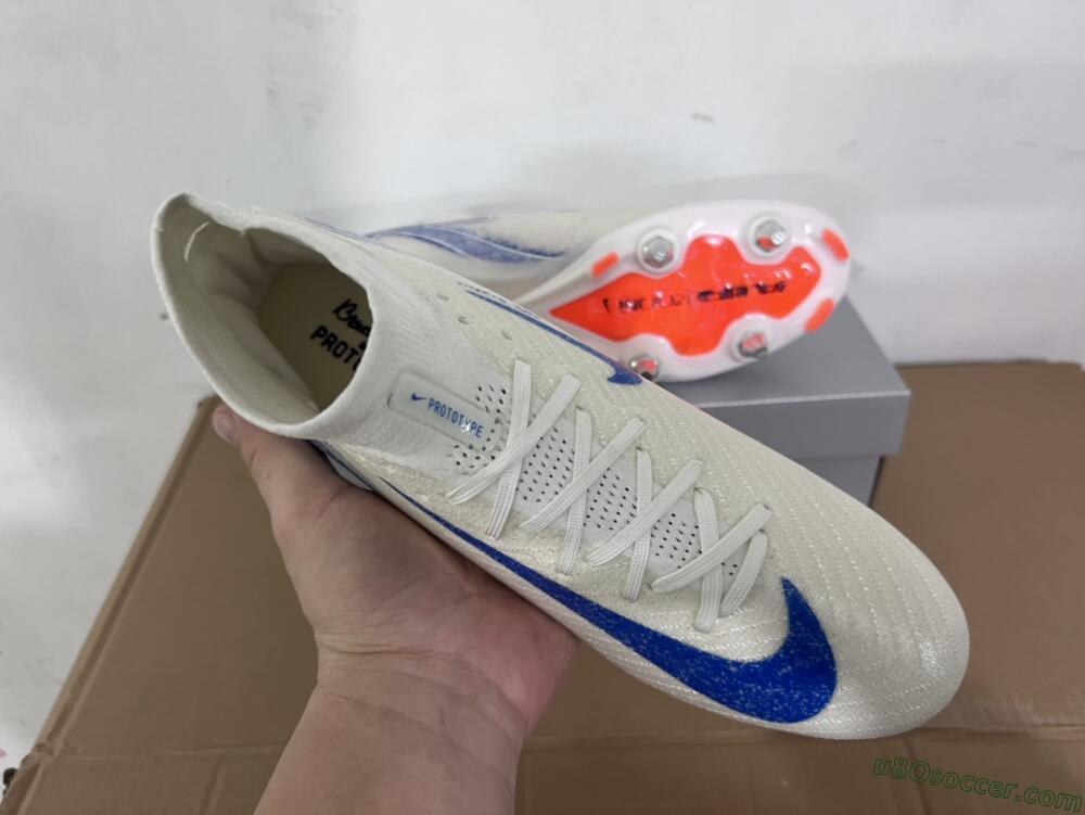 Nike Air Zoom Mercurial Superfly 10 Elite SG Soft Ground Soccer Cleats - Beige/White/Blue