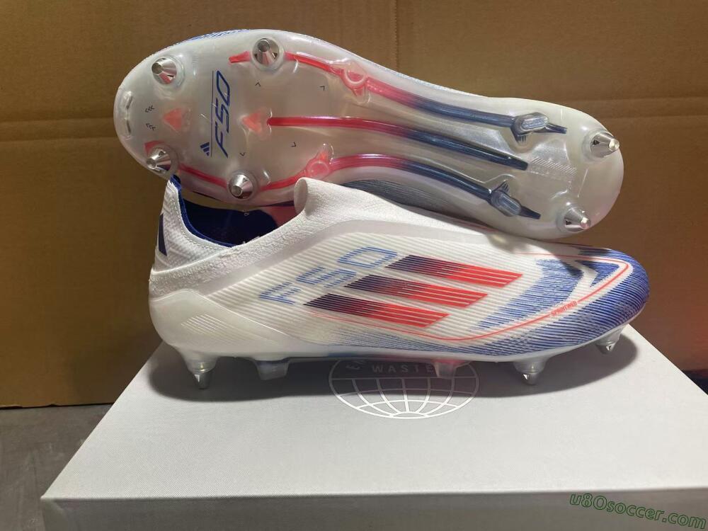 Adidas F50 Elite Laceless SG Soft Ground Soccer Cleats - White/Blue/Red