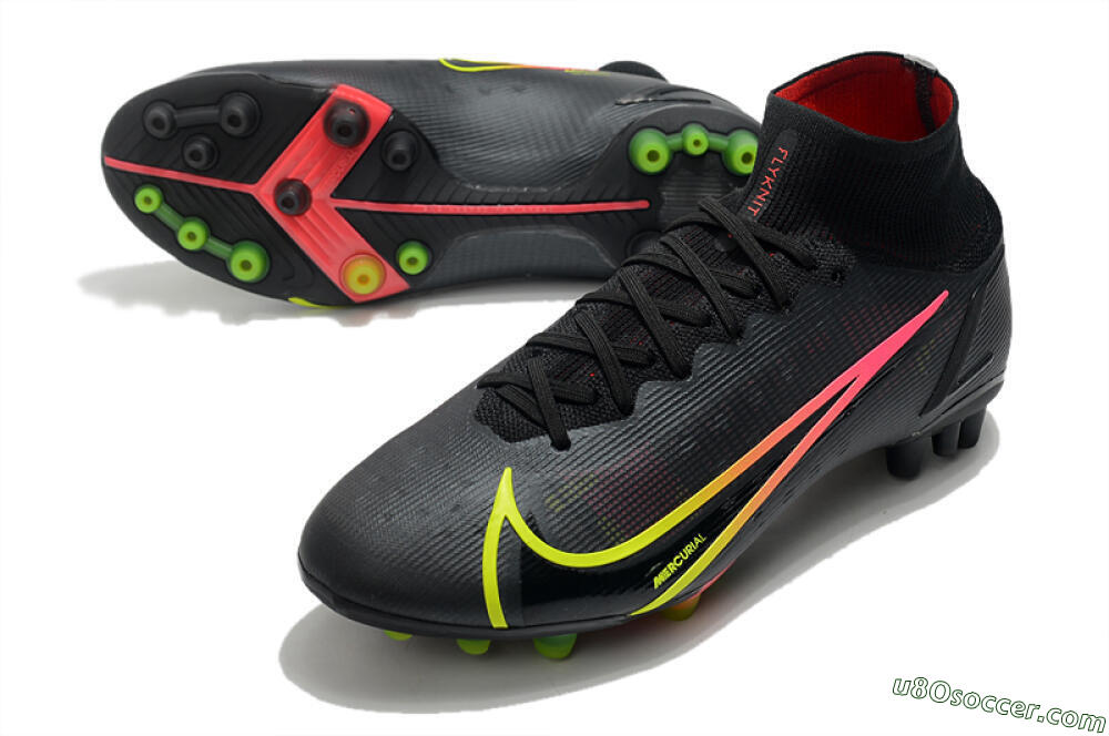 Nike Mercurial Superfly 8 Elite AG Artificial Grass Soccer Cleats - Black/Yellow/Pink 3