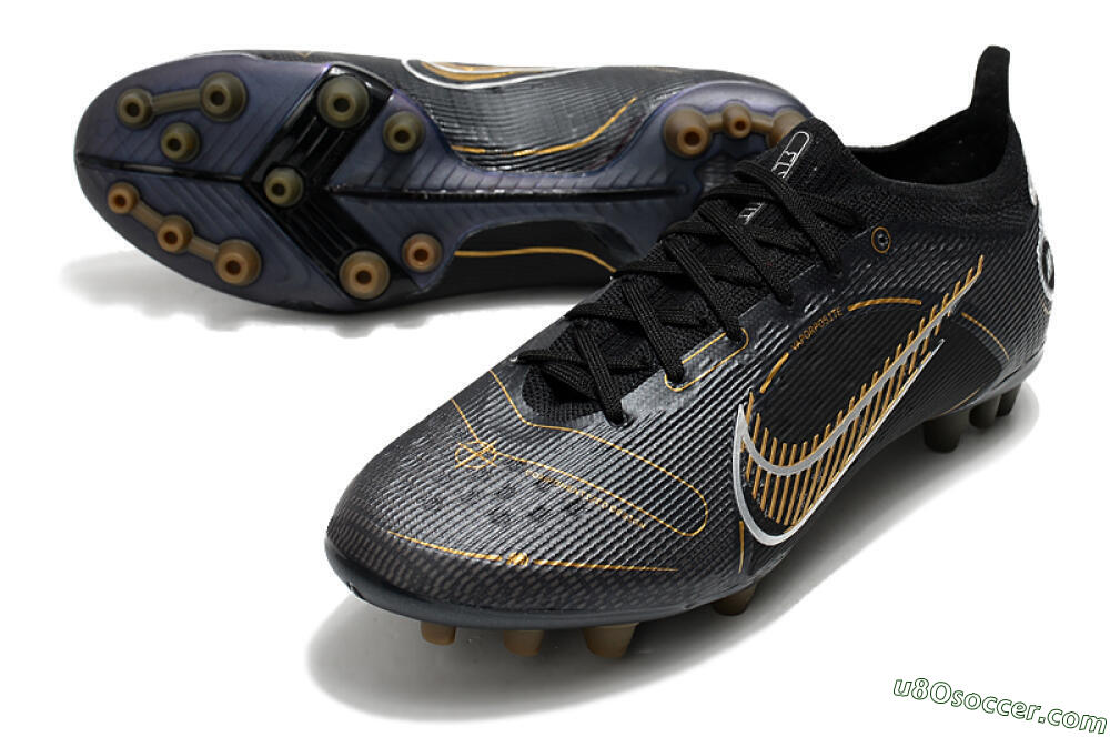 Nike Mercurial Vapor 14 Elite AG Artificial Grass Soccer Cleats - Black/Gold/Silver 3