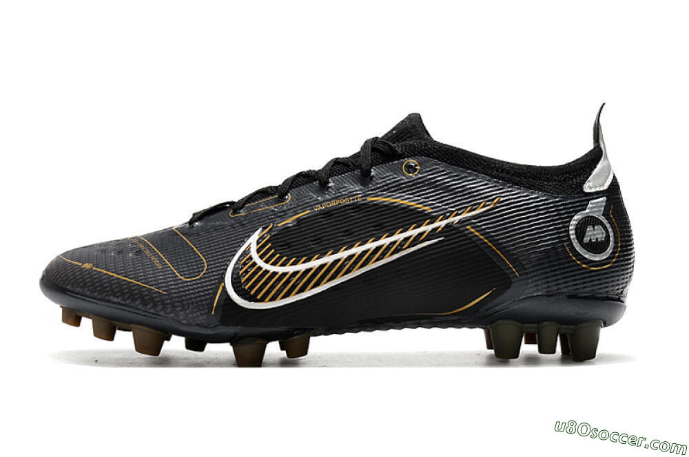 Nike Mercurial Vapor 14 Elite AG Artificial Grass Soccer Cleats - Black/Gold/Silver 2