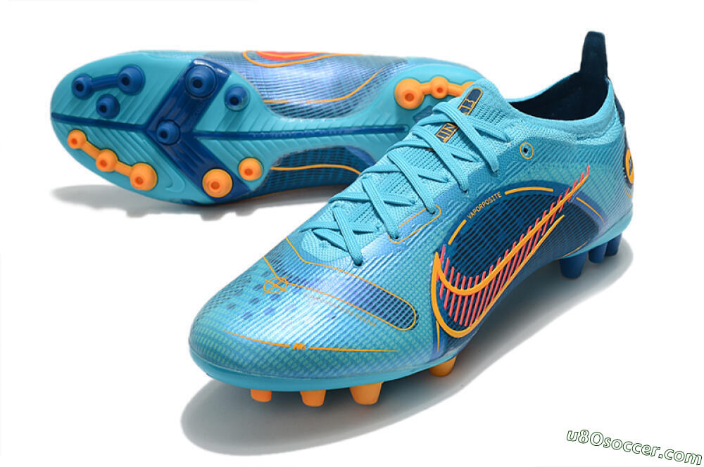 Nike Mercurial Vapor 14 Elite AG Artificial Grass Soccer Cleats - Blue/Yellow/Red 3
