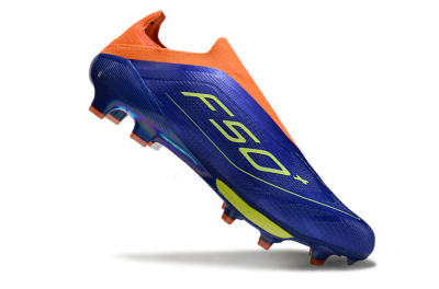 Adidas F50+ Elite Lightstrike Pro Laceless FG Firm Ground Soccer Cleats - Blue/Yellow/Orange