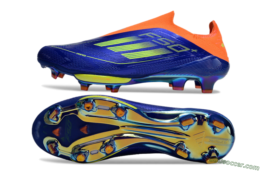 Adidas F50+ Elite Lightstrike Pro Laceless FG Firm Ground Soccer Cleats - Blue/Yellow/Orange 0