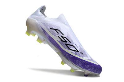 Adidas F50+ Elite Lightstrike Pro Laceless FG Firm Ground Soccer Cleats - White/Purple/Black