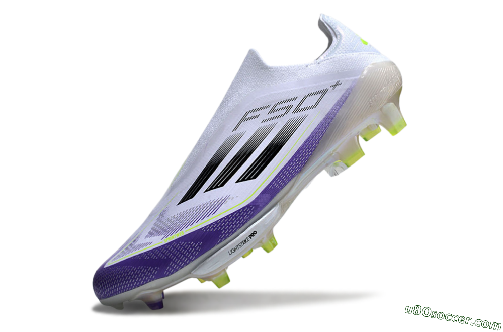 Adidas F50+ Elite Lightstrike Pro Laceless FG Firm Ground Soccer Cleats - White/Purple/Black 5