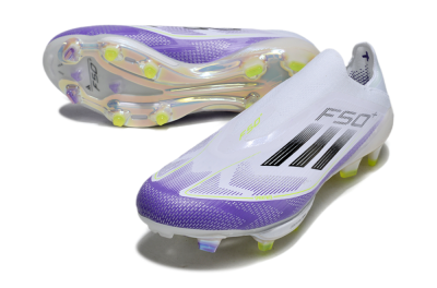 Adidas F50+ Elite Lightstrike Pro Laceless FG Firm Ground Soccer Cleats - White/Purple/Black