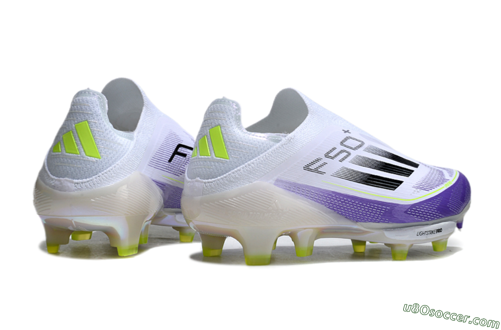 Adidas F50+ Elite Lightstrike Pro Laceless FG Firm Ground Soccer Cleats - White/Purple/Black 6