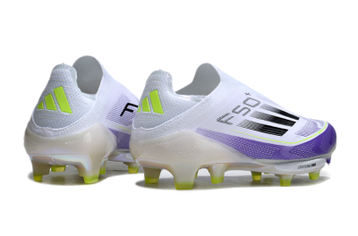 Adidas F50+ Elite Lightstrike Pro Laceless FG Firm Ground Soccer Cleats - White/Purple/Black