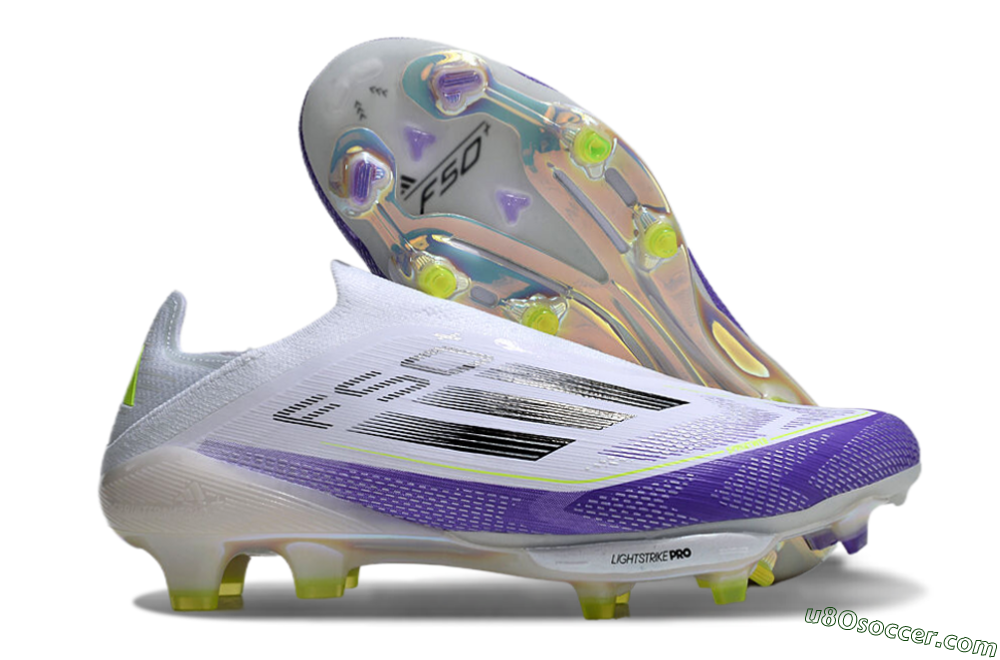 Adidas F50+ Elite Lightstrike Pro Laceless FG Firm Ground Soccer Cleats - White/Purple/Black 1