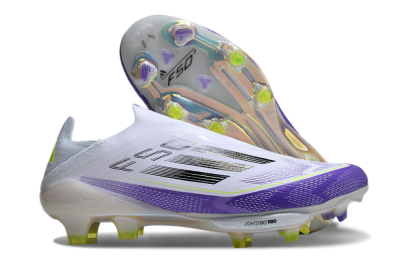 Adidas F50+ Elite Lightstrike Pro Laceless FG Firm Ground Soccer Cleats - White/Purple/Black