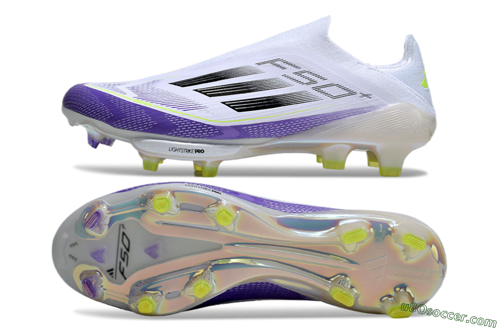 Adidas F50+ Elite Lightstrike Pro Laceless FG Firm Ground Soccer Cleats - White/Purple/Black 0