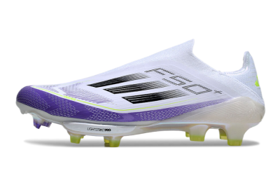 Adidas F50+ Elite Lightstrike Pro Laceless FG Firm Ground Soccer Cleats - White/Purple/Black