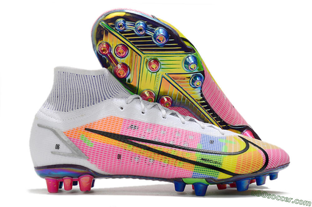 Nike Mercurial Superfly 8 Elite AG Artificial Grass Soccer Cleats - White/Pink/Blue/Yellow 1