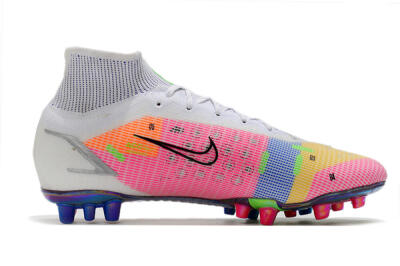 Nike Mercurial Superfly 8 Elite AG Artificial Grass Soccer Cleats - White/Pink/Blue/Yellow