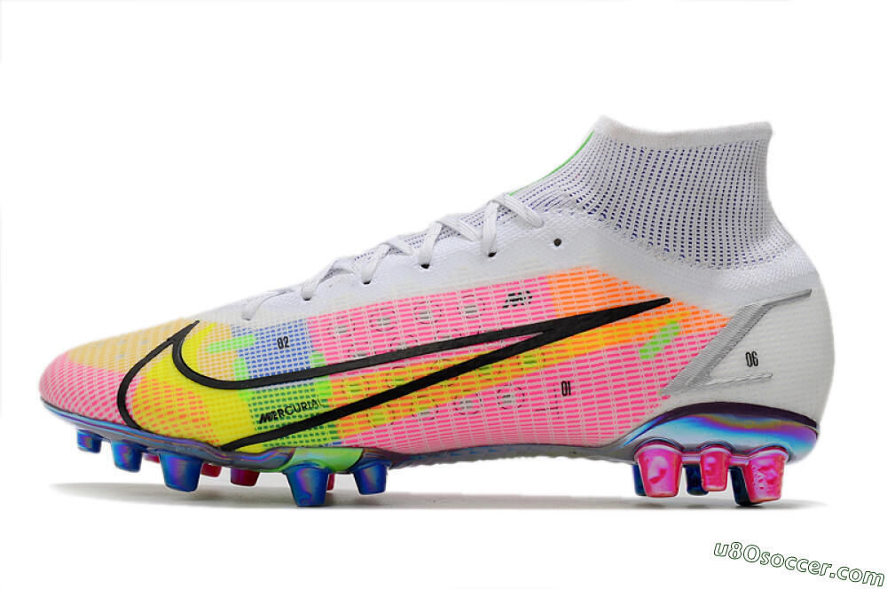 Nike Mercurial Superfly 8 Elite AG Artificial Grass Soccer Cleats - White/Pink/Blue/Yellow 2