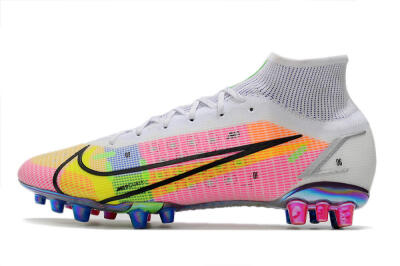 Nike Mercurial Superfly 8 Elite AG Artificial Grass Soccer Cleats - White/Pink/Blue/Yellow