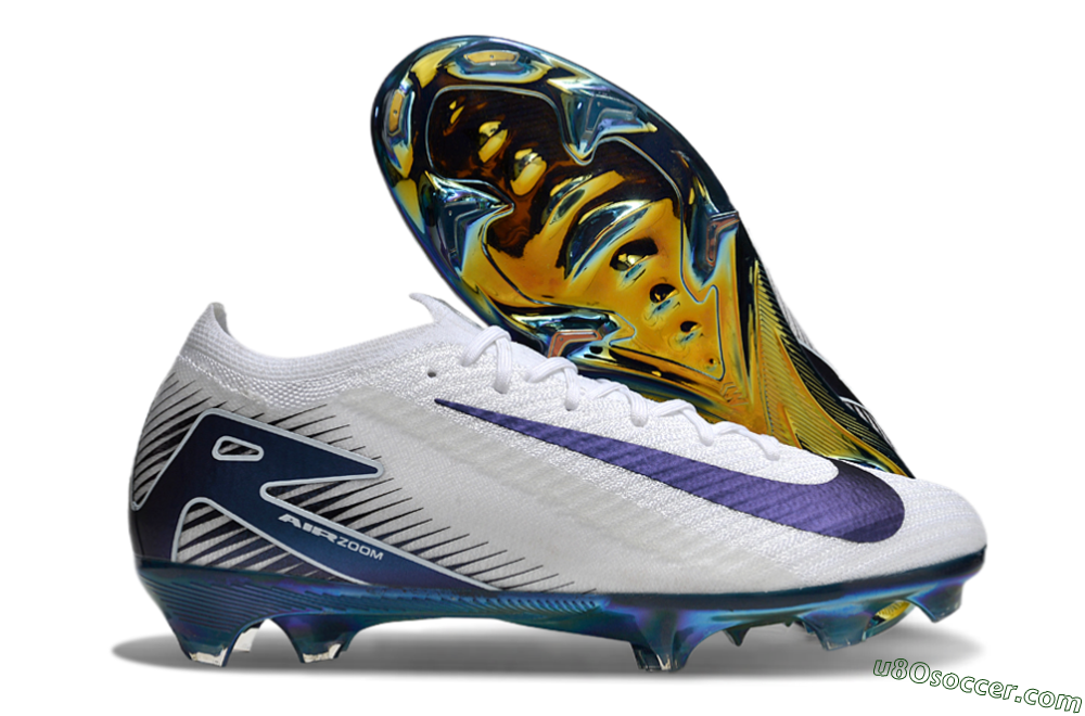 Nike Air Zoom Mercurial Vapor 16 Elite FG Firm Ground Soccer Cleats - White/Blue/Gold 5
