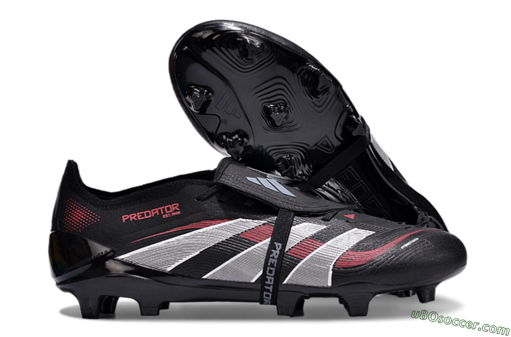 Adidas Predator Elite Foldover Tongue 2025 Stealth Victory FG Firm Ground Soccer Cleats - Black/White/Red 1