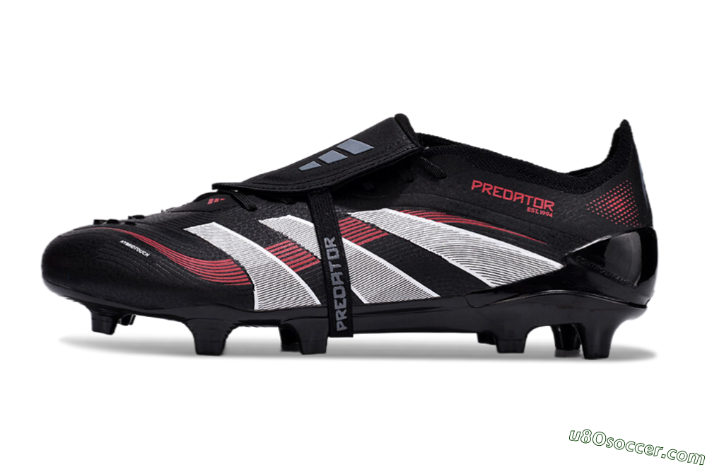 Adidas Predator Elite Foldover Tongue 2025 Stealth Victory FG Firm Ground Soccer Cleats - Black/White/Red 2
