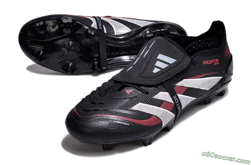 Adidas Predator Elite Foldover Tongue 2025 Stealth Victory FG Firm Ground Soccer Cleats - Black/White/Red 3