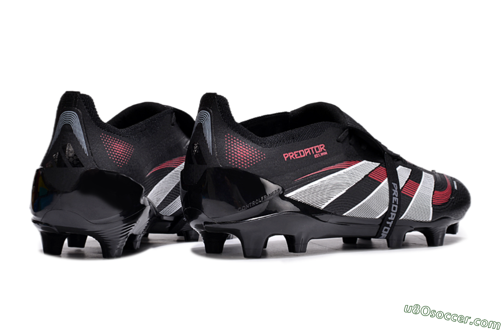 Adidas Predator Elite Foldover Tongue 2025 Stealth Victory FG Firm Ground Soccer Cleats - Black/White/Red 6