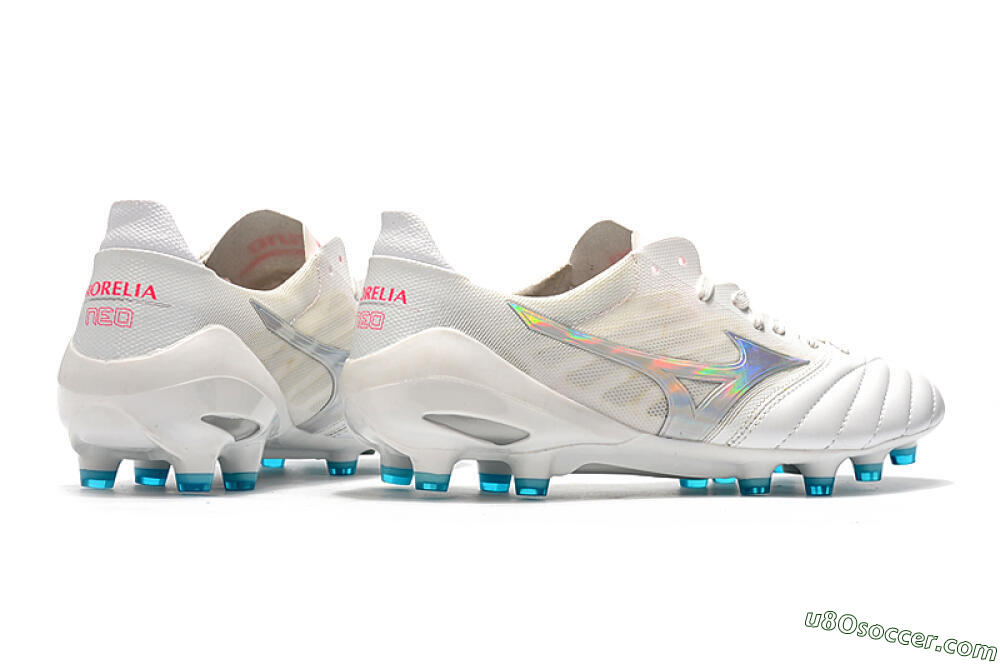 Mizuno Morelia Neo 2 FG Firm Ground Soccer Cleats - White/Silver/Blue 9