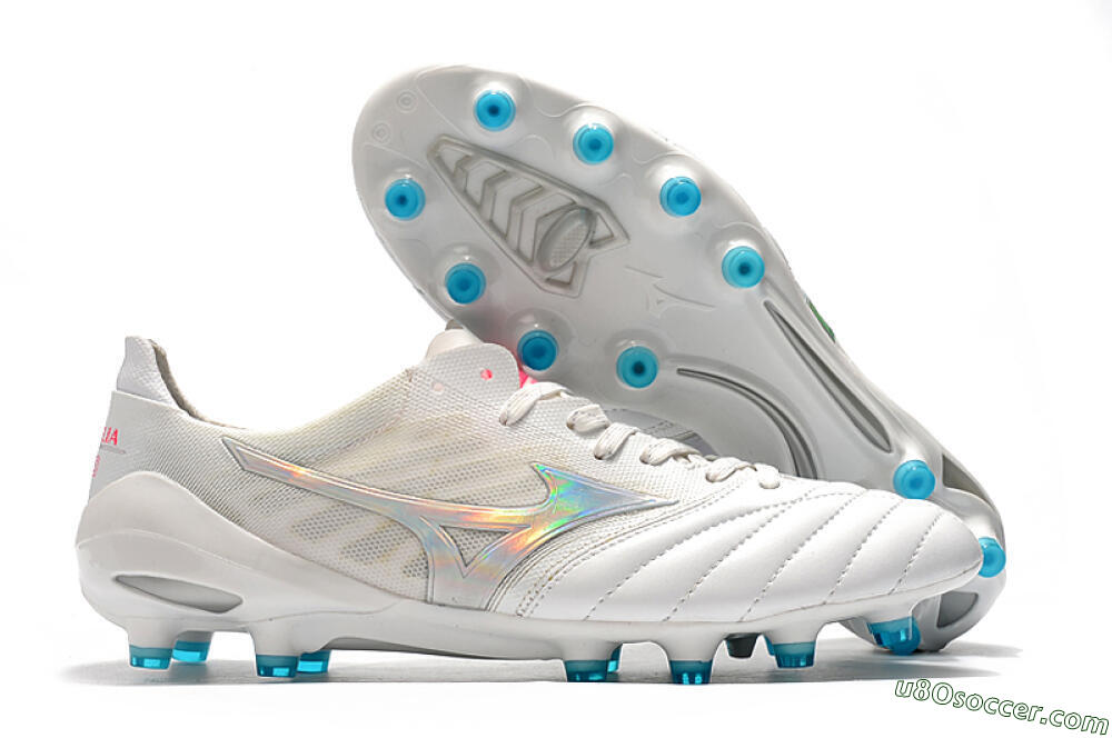 Mizuno Morelia Neo 2 FG Firm Ground Soccer Cleats - White/Silver/Blue 1