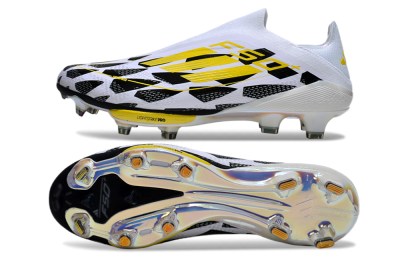 Adidas F50+ Elite Lightstrike Pro Laceless FG Firm Ground Soccer Cleats - White/Black/Yellow