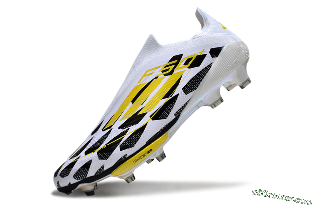 Adidas F50+ Elite Lightstrike Pro Laceless FG Firm Ground Soccer Cleats - White/Black/Yellow 5