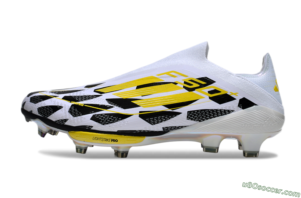 Adidas F50+ Elite Lightstrike Pro Laceless FG Firm Ground Soccer Cleats - White/Black/Yellow 2