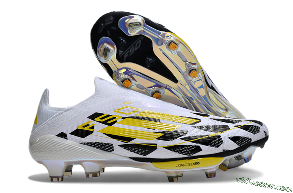 Adidas F50+ Elite Lightstrike Pro Laceless FG Firm Ground Soccer Cleats - White/Black/Yellow 1