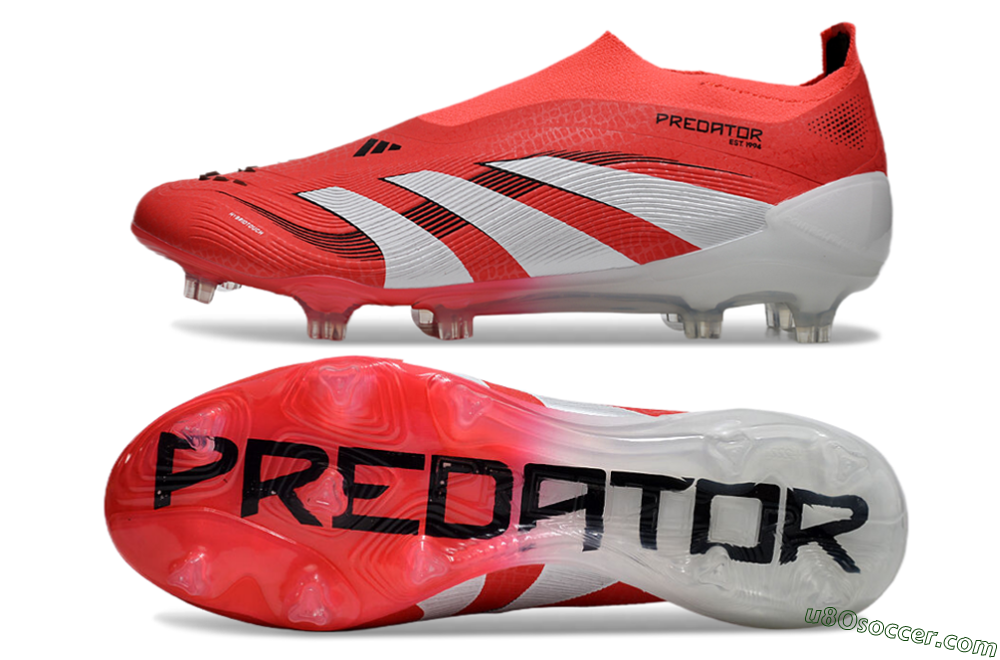 Adidas Predator+ 24 Laceless FG Firm Ground Soccer Cleats - Red/White/Black 0