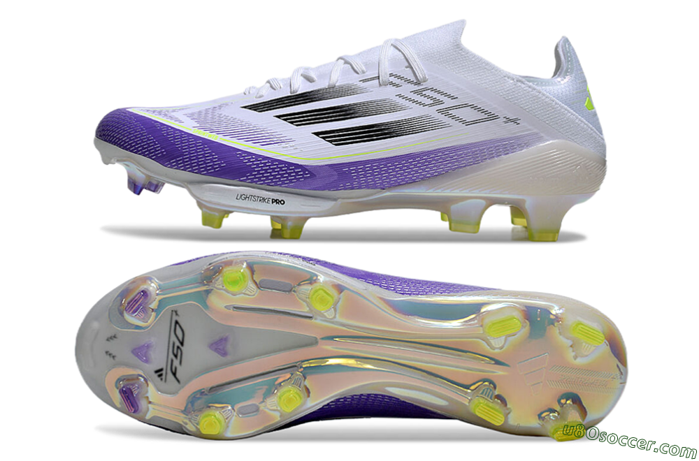 Adidas F50+ Elite Lightstrike Pro FG Firm Ground Soccer Cleats - White/Black/Purple 0