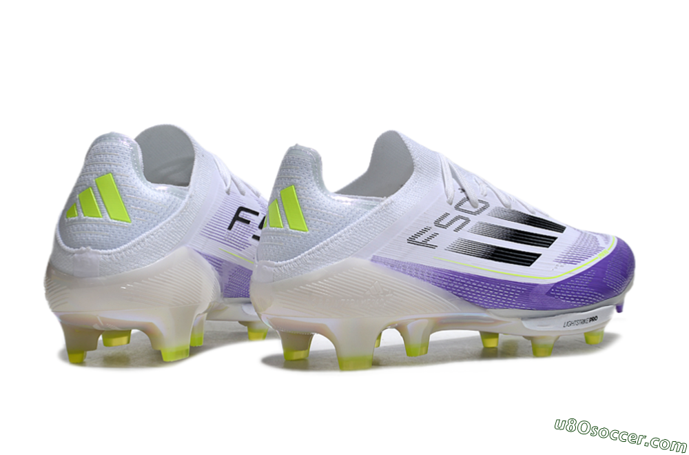 Adidas F50+ Elite Lightstrike Pro FG Firm Ground Soccer Cleats - White/Black/Purple 6