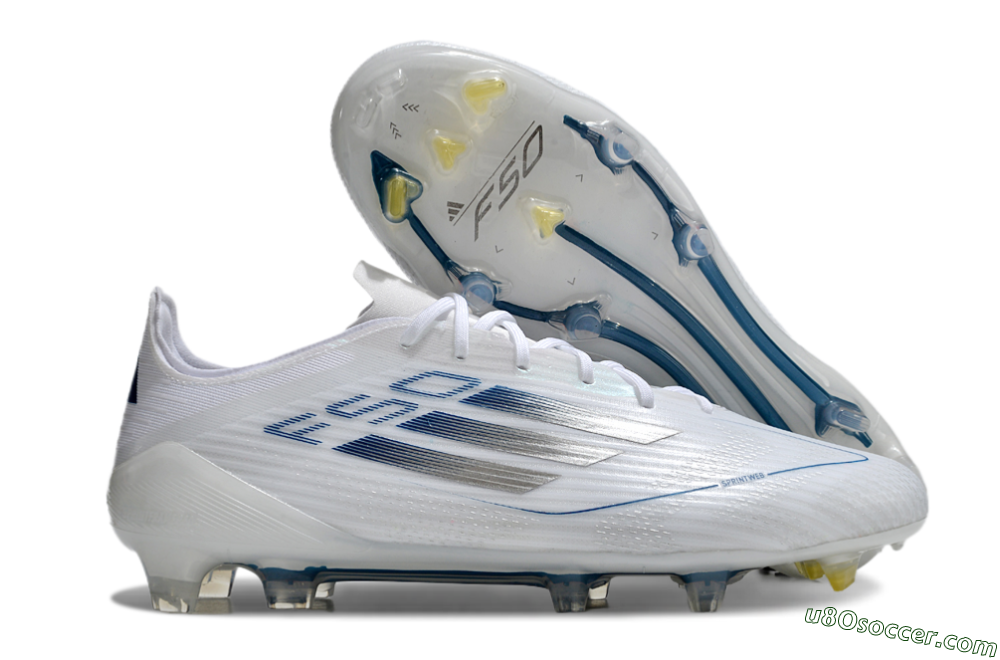 Adidas F50 Elite FG Firm Ground Soccer Cleats - White/Silver/Blue 1