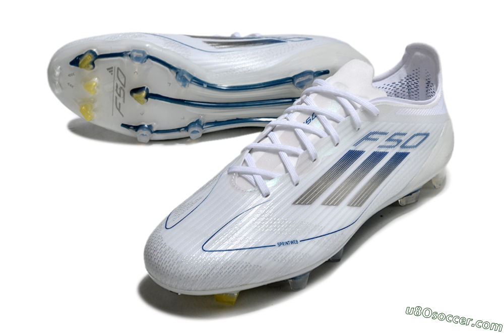 Adidas F50 Elite FG Firm Ground Soccer Cleats - White/Silver/Blue 3